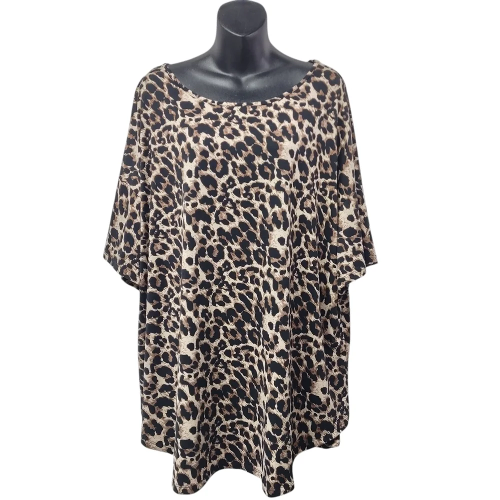 Emery Rose Womens Leopard Print Pullover Stretch Soft Blouse Plus Size 4XL - Picture 1 of 8